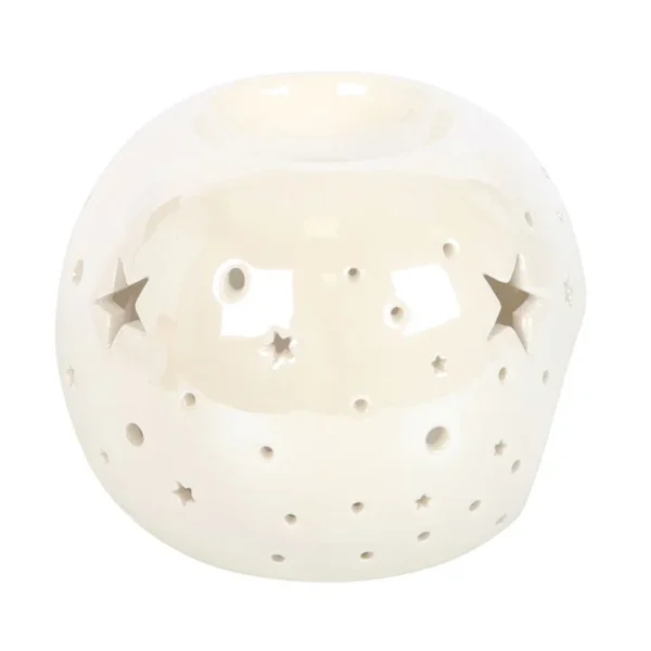 White Iridescent Star Oil Burner and Wax Warmer