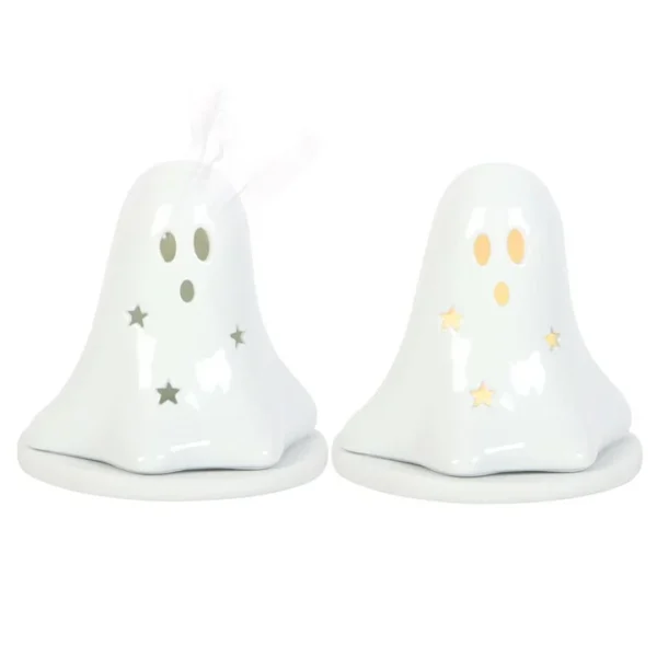 Ceramic Ghost Tealight and Incense Cone Holder
