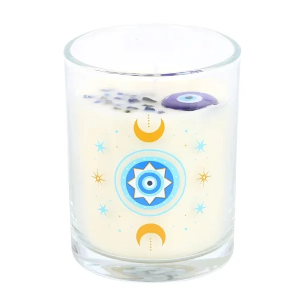 Under Watchful Eyes White Rose Candle with Crystals