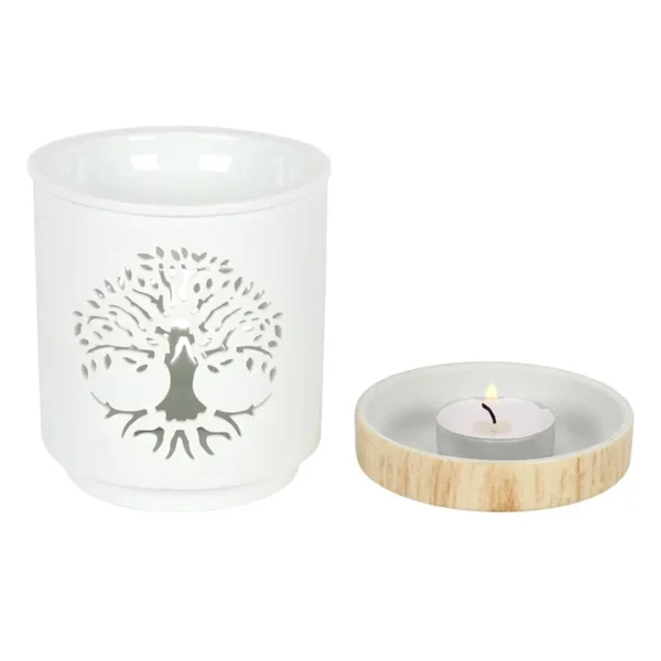 White Tree of Life Cut Out Ceramic Oil Burner (6/18)